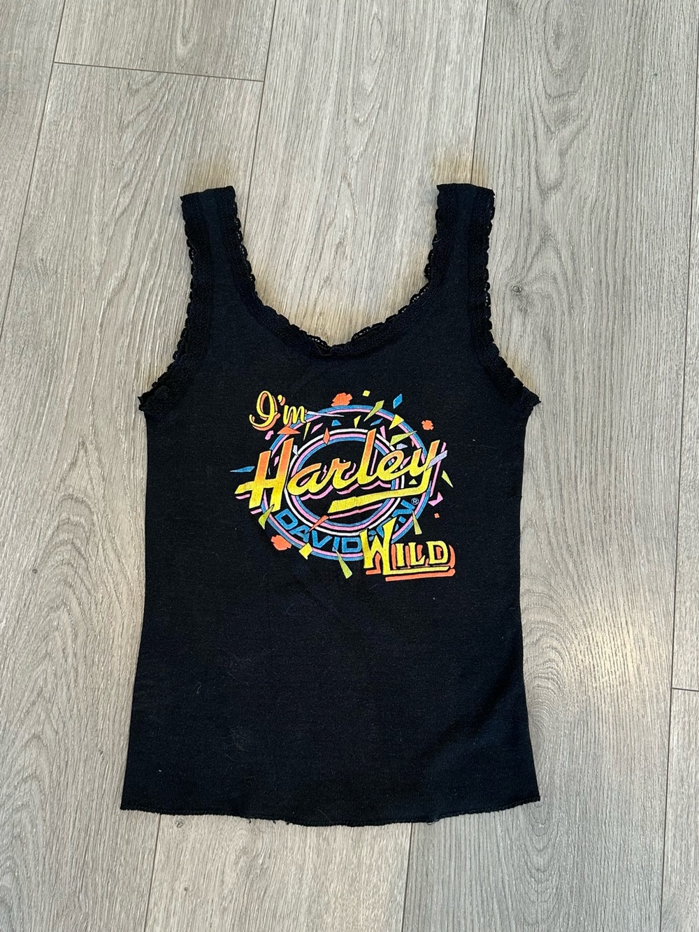 Harley-Davidson Black Tank with Multicolor Graphic and Lace Trim